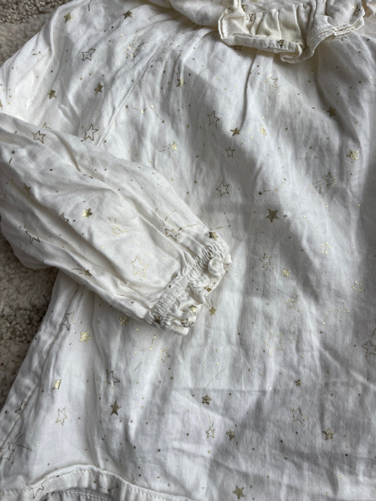 Blouse à manches longues crème motifs étoiles col volanté - 9 mois