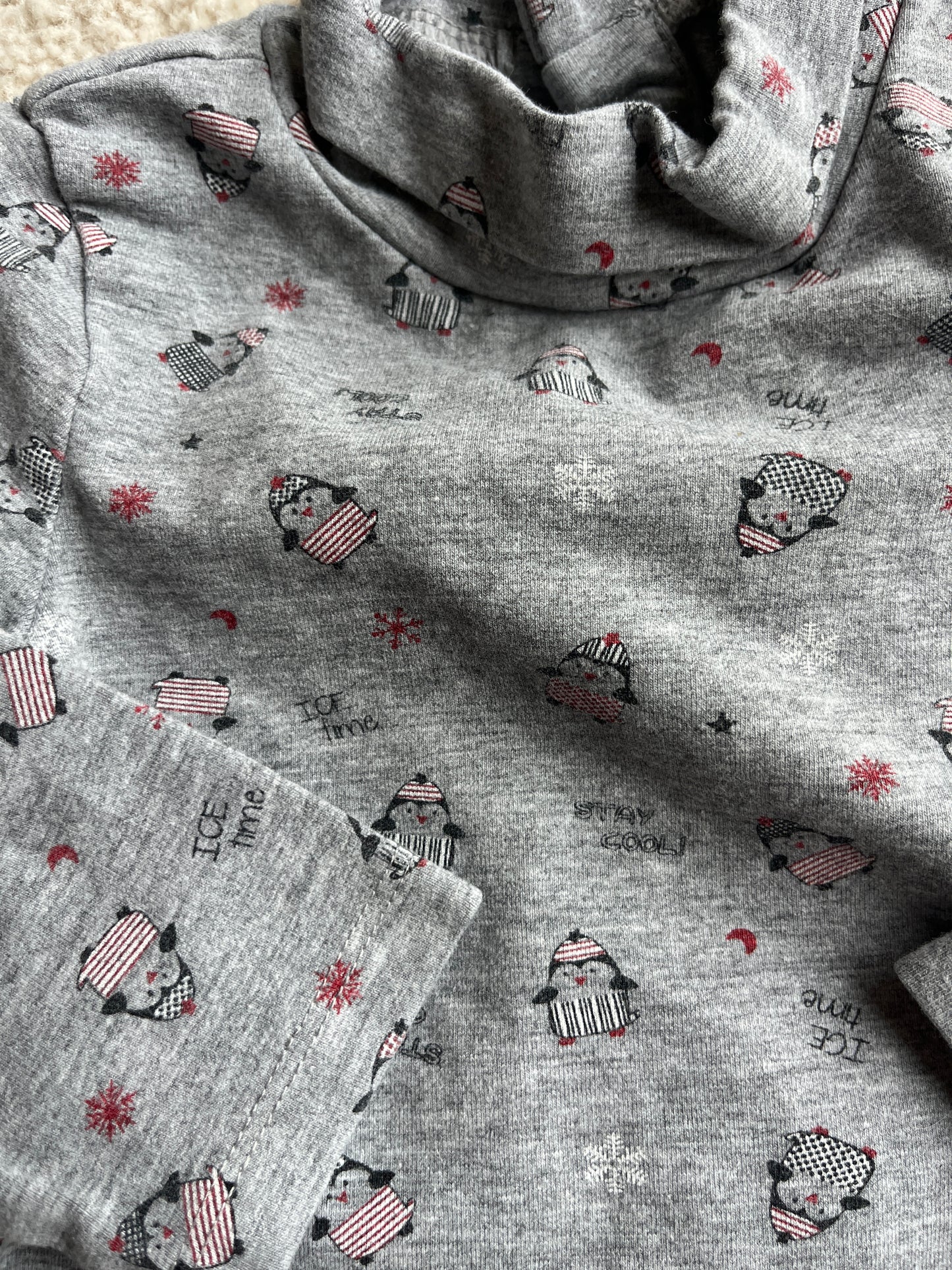 T-shirt à manches longues gris motifs pingouins avec col roulé - 9 mois