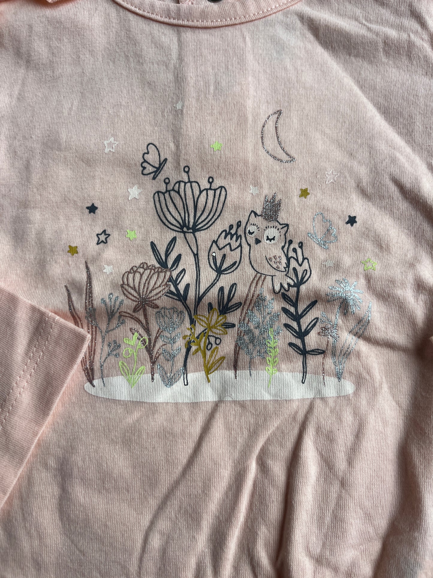 T-shirt à manches longues rose motifs chouette - 9 mois