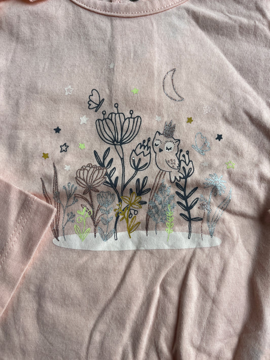 T-shirt à manches longues rose motifs chouette - 9 mois