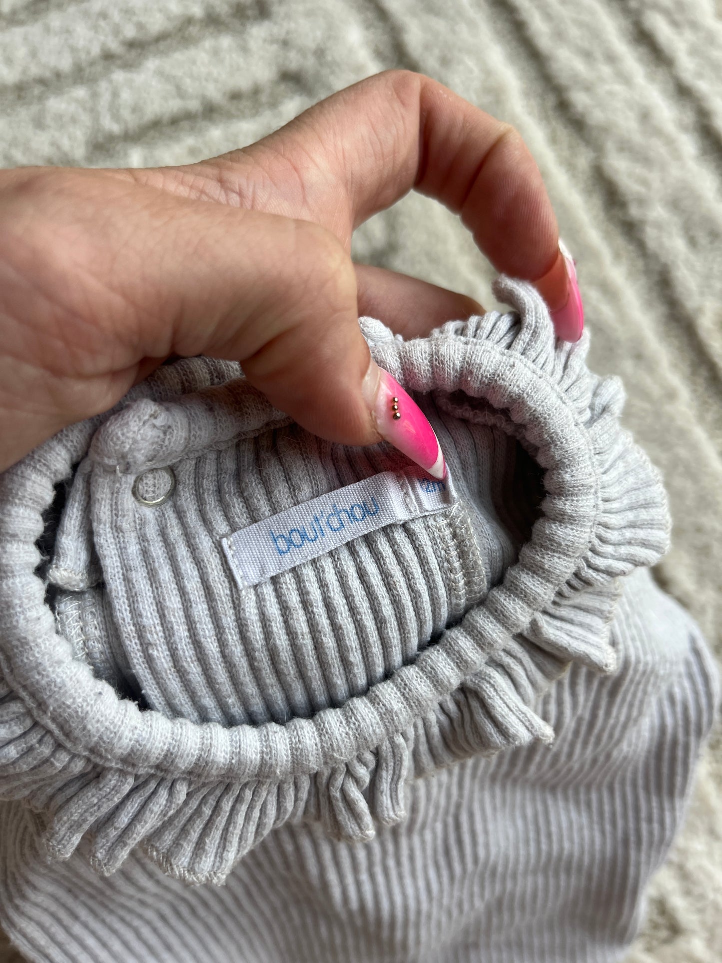 Pull à manches longues gris clair côtelé et col volanté Bout’chou - 12 mois