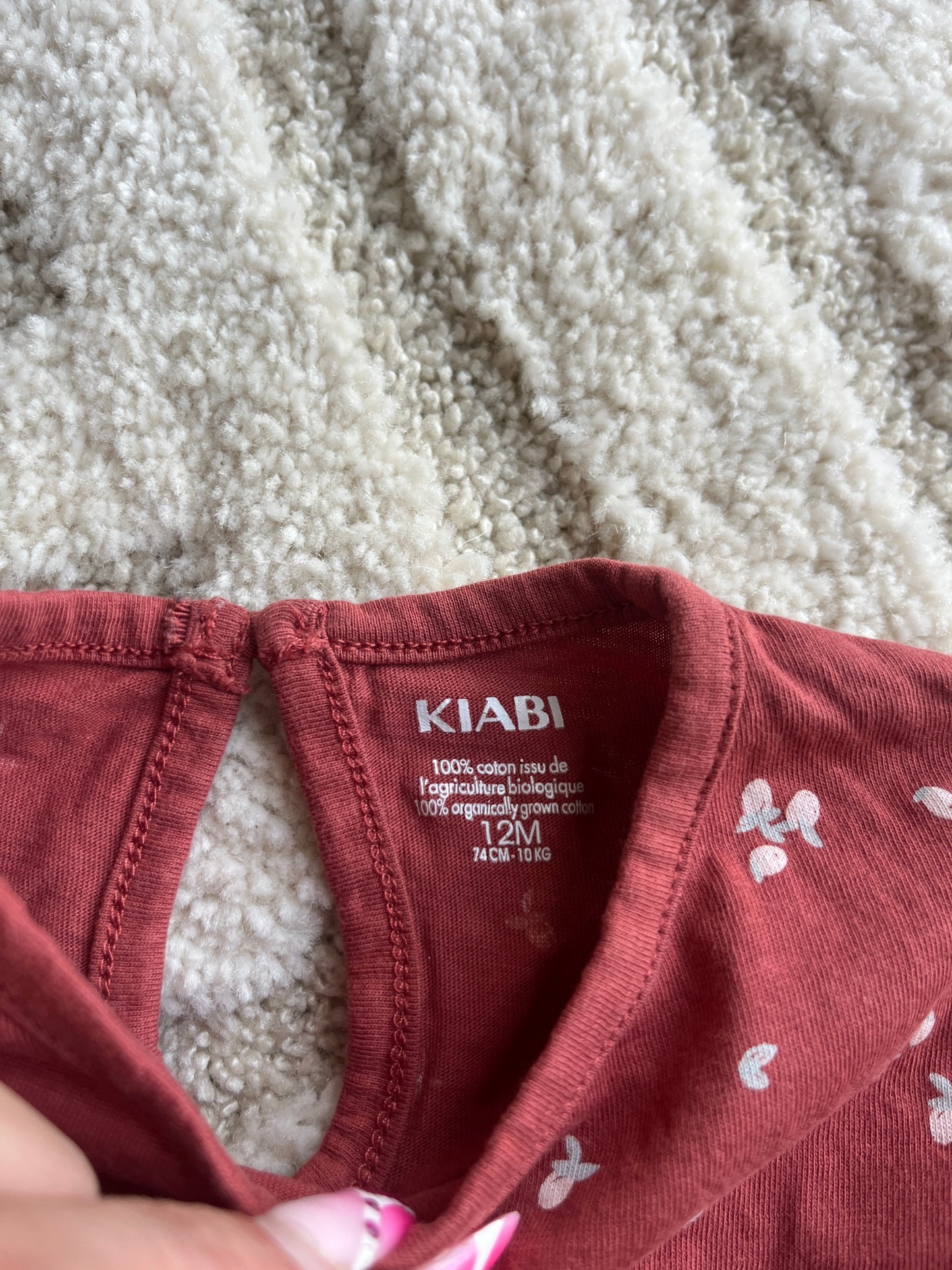 T-shirt à manches longues rouge motifs fleurs rose - 12 mois