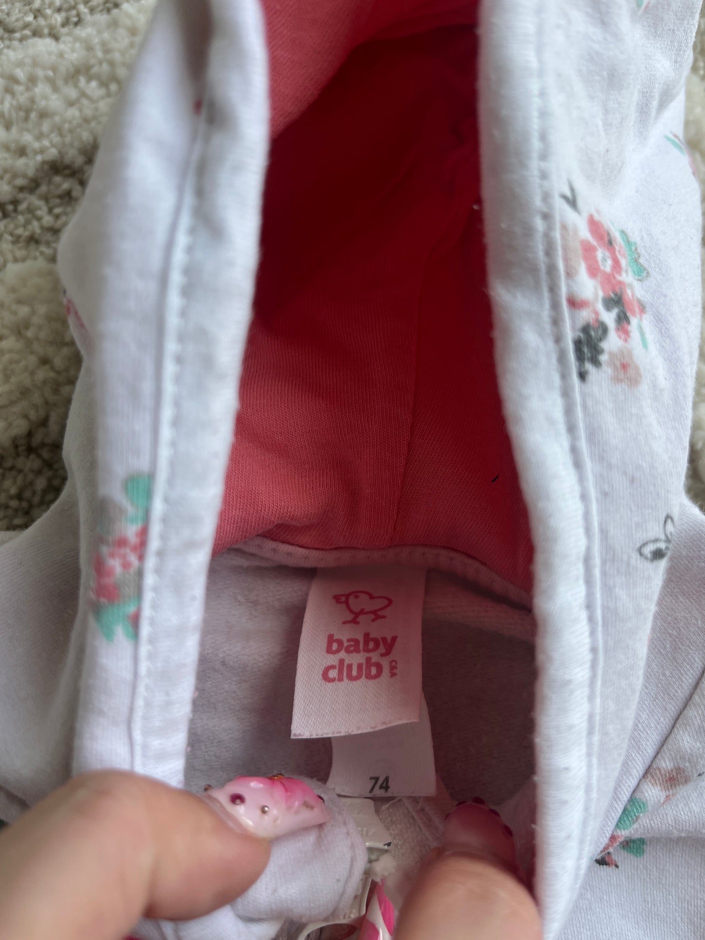Gilet à manches longues, capuche et à zip blanc motifs fleurs rose Baby Club - 74 cm