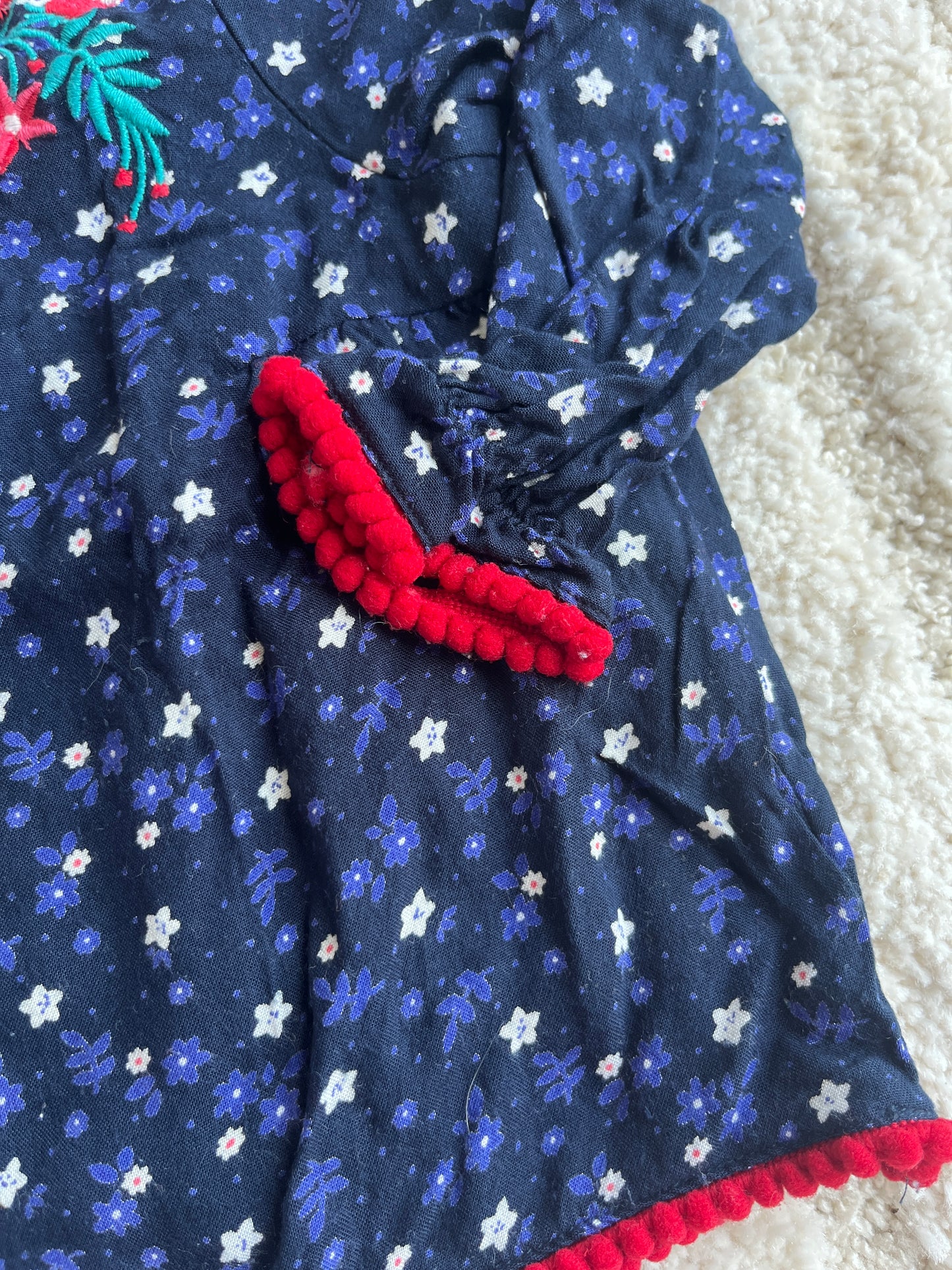 Blouse à manches longues bleu motif fleurs bleues et blanches - 12 mois