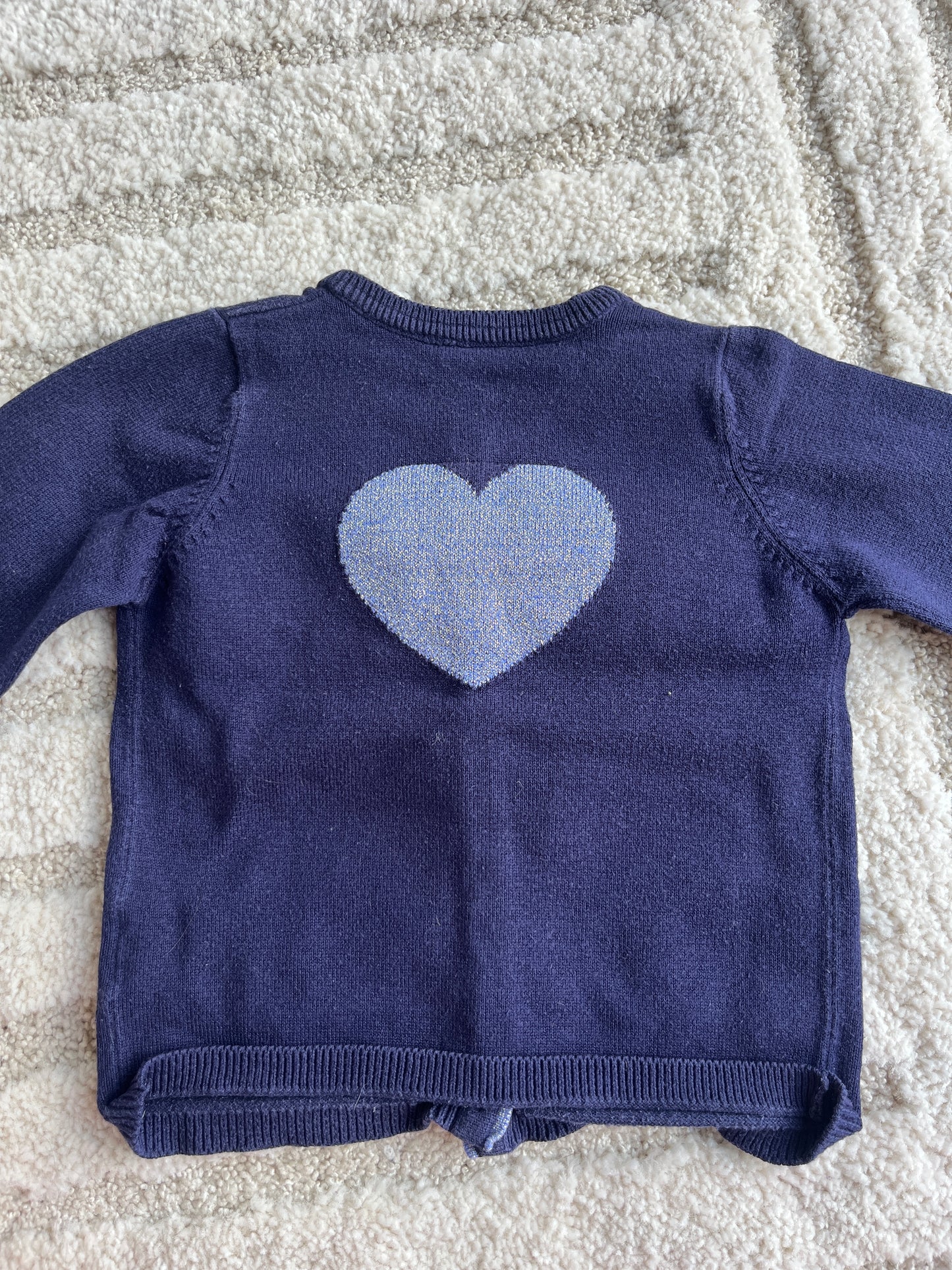 Cardigan à manches longues bleu marine motif cœur argenté Grain de Blé - 18 mois