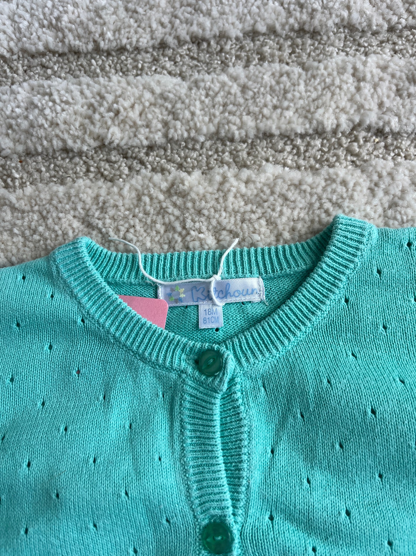 Cardigan à manches longues turquoise avec broderies Kitchoun - 18 mois