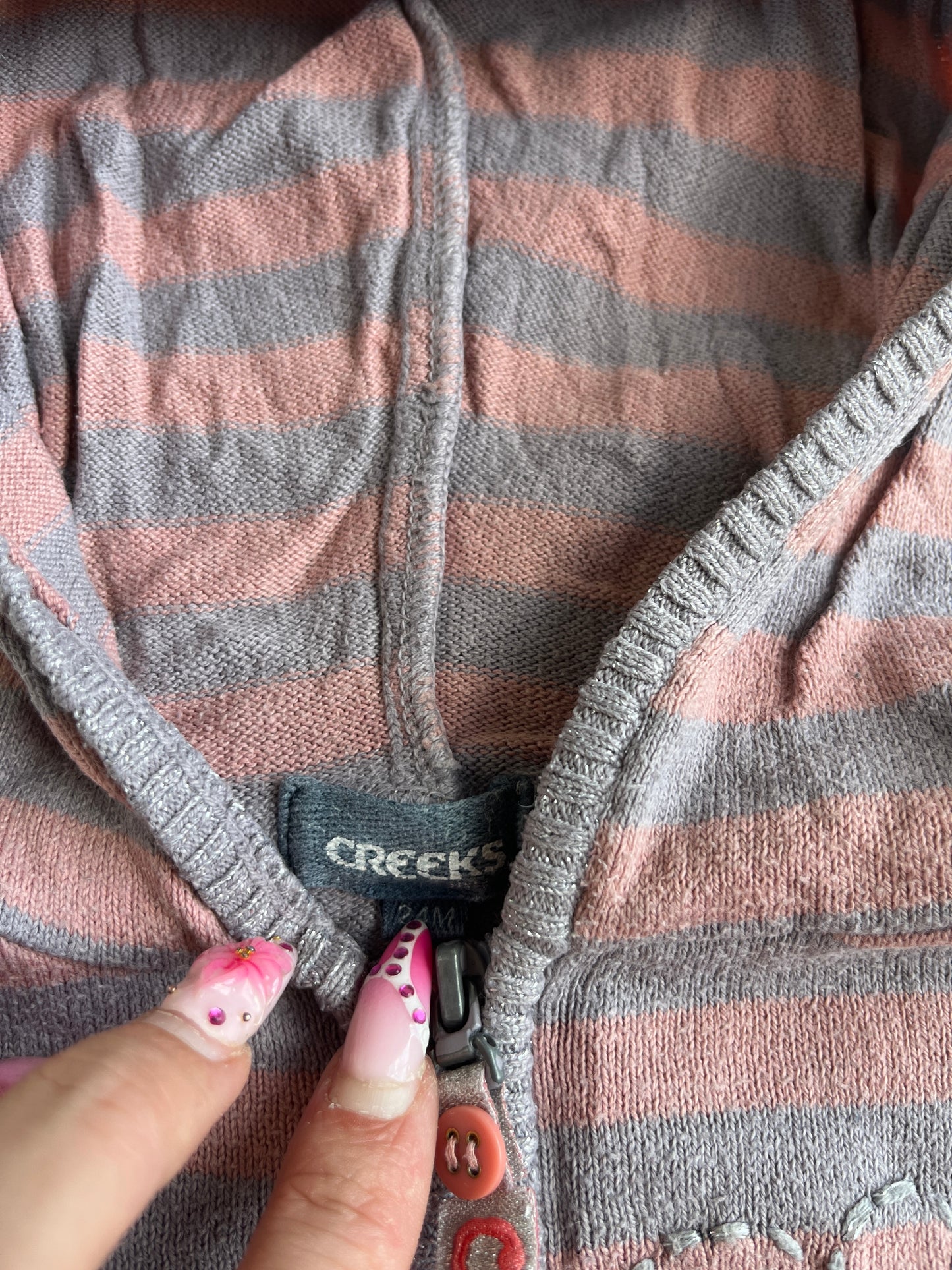 Gilet à manches longues et à capuche rayé rose et gris Creeks - 24 mois