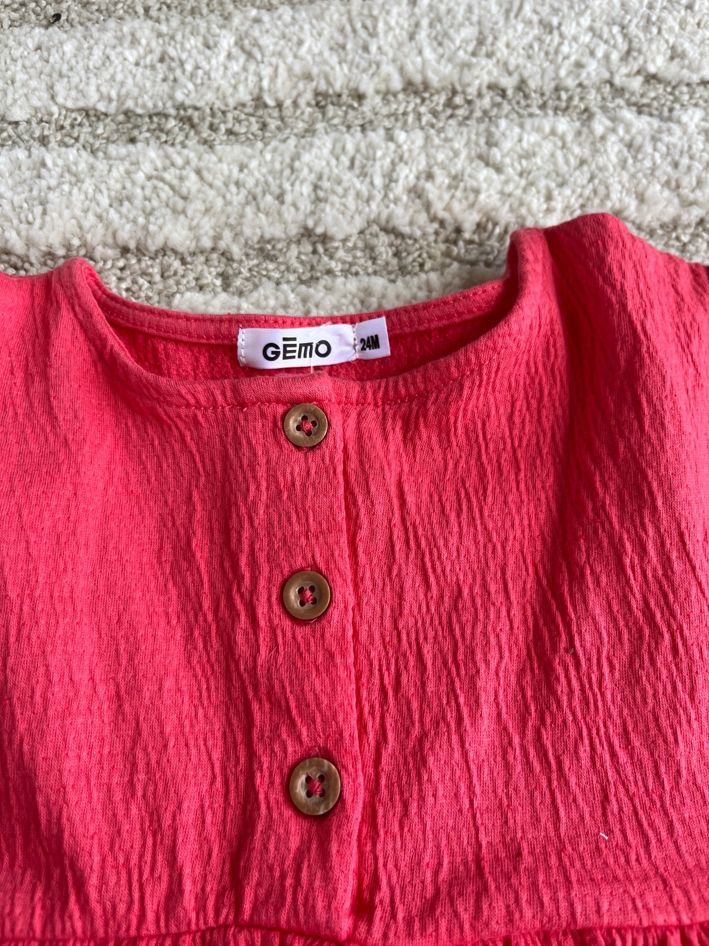 Robe sans manches rose fluo gaze de coton - 24 mois