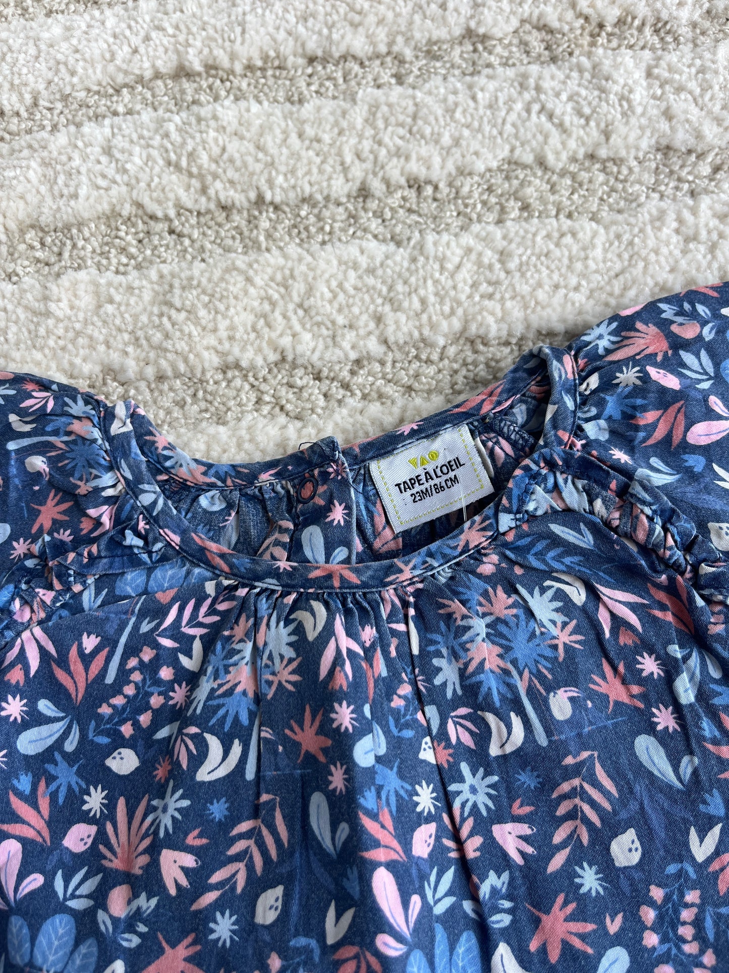 Blouse à manches courtes bleu motif fleurs TAO - 23 mois