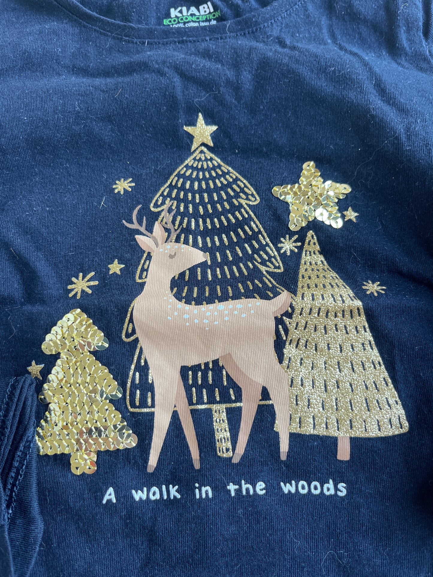 T-shirt à manches longues noir motifs sapins dorés « a walk in the woods » - 3 ans