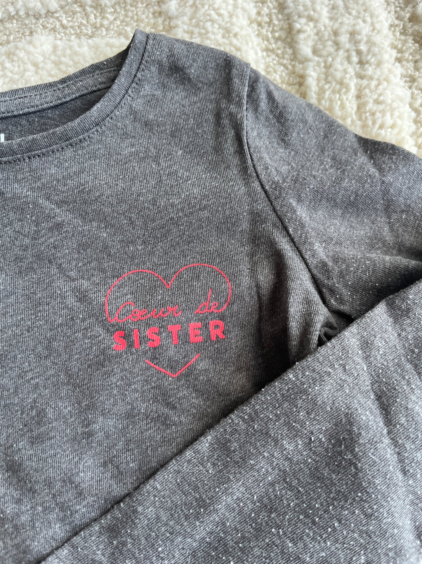 T-shirt à manches longues gris « cœur de sister » - 36 mois