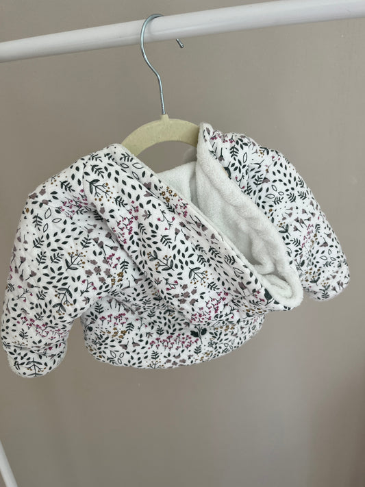 Veste à manches longues et à capuche blanc motifs fleurs - 6 mois
