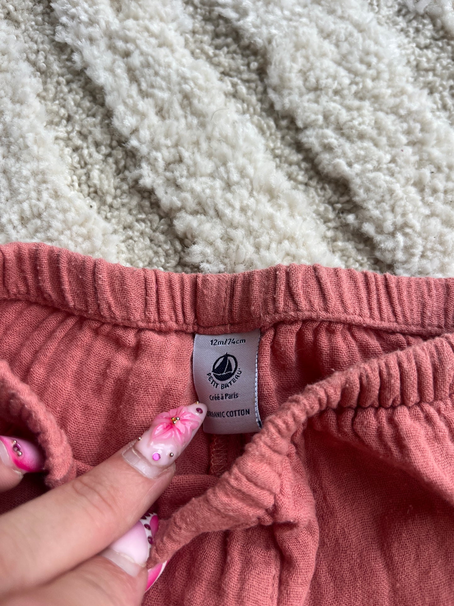 Pantalon rose poudré gaze de coton Petit Bateau - 12 mois