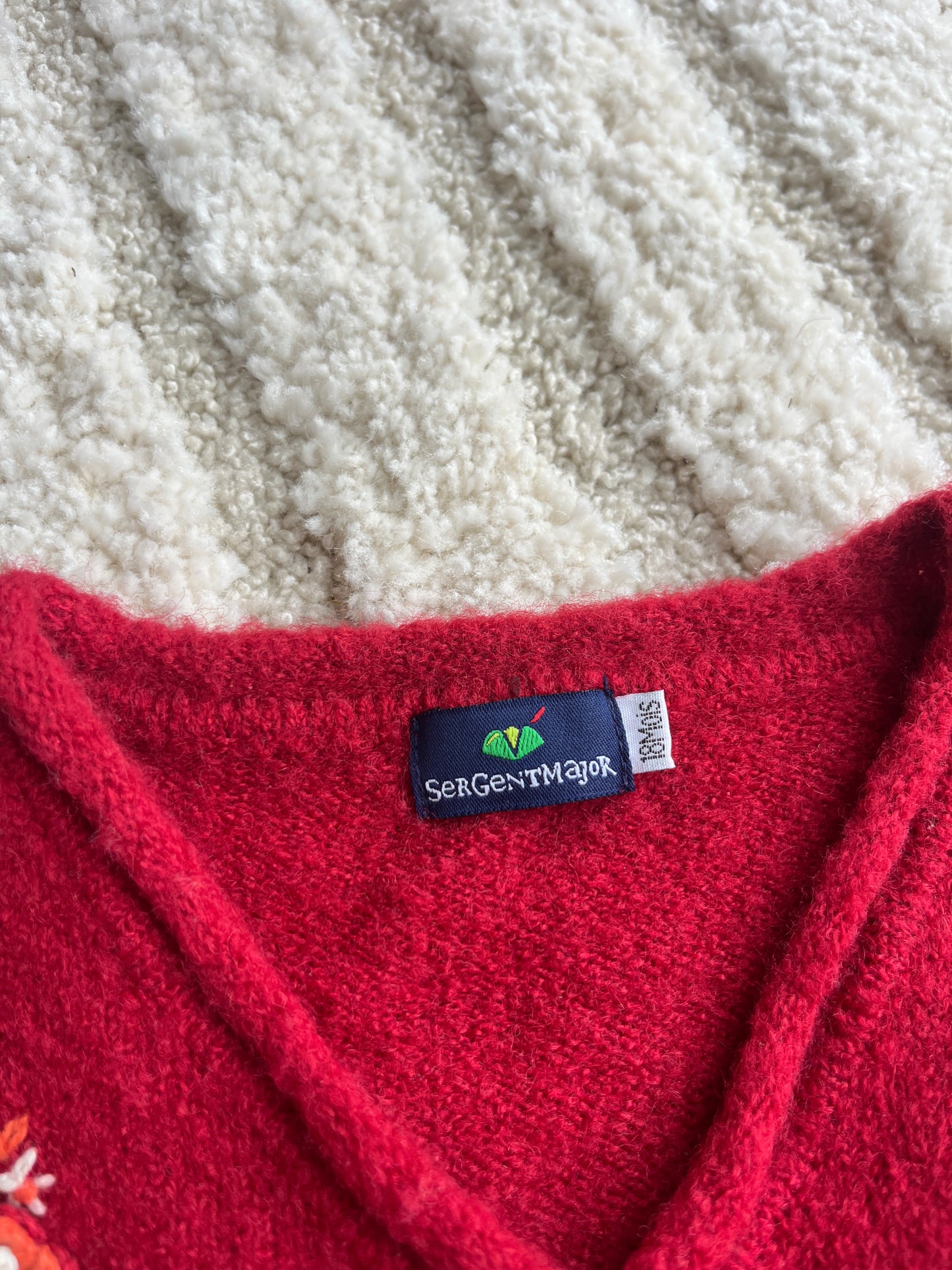 Cardigan à manches longues en laine rouge fleuri Sergent Major - 18 mois