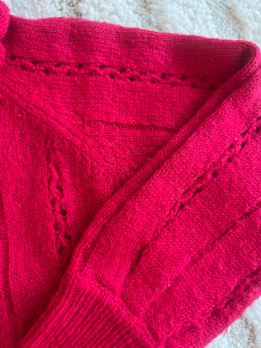 Pull à col volanté et broderies rouge TAO - 4 ans