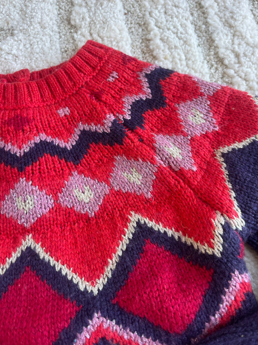 Pull à manches longues en maille rouge et violet en laine DPAM - 5 ans