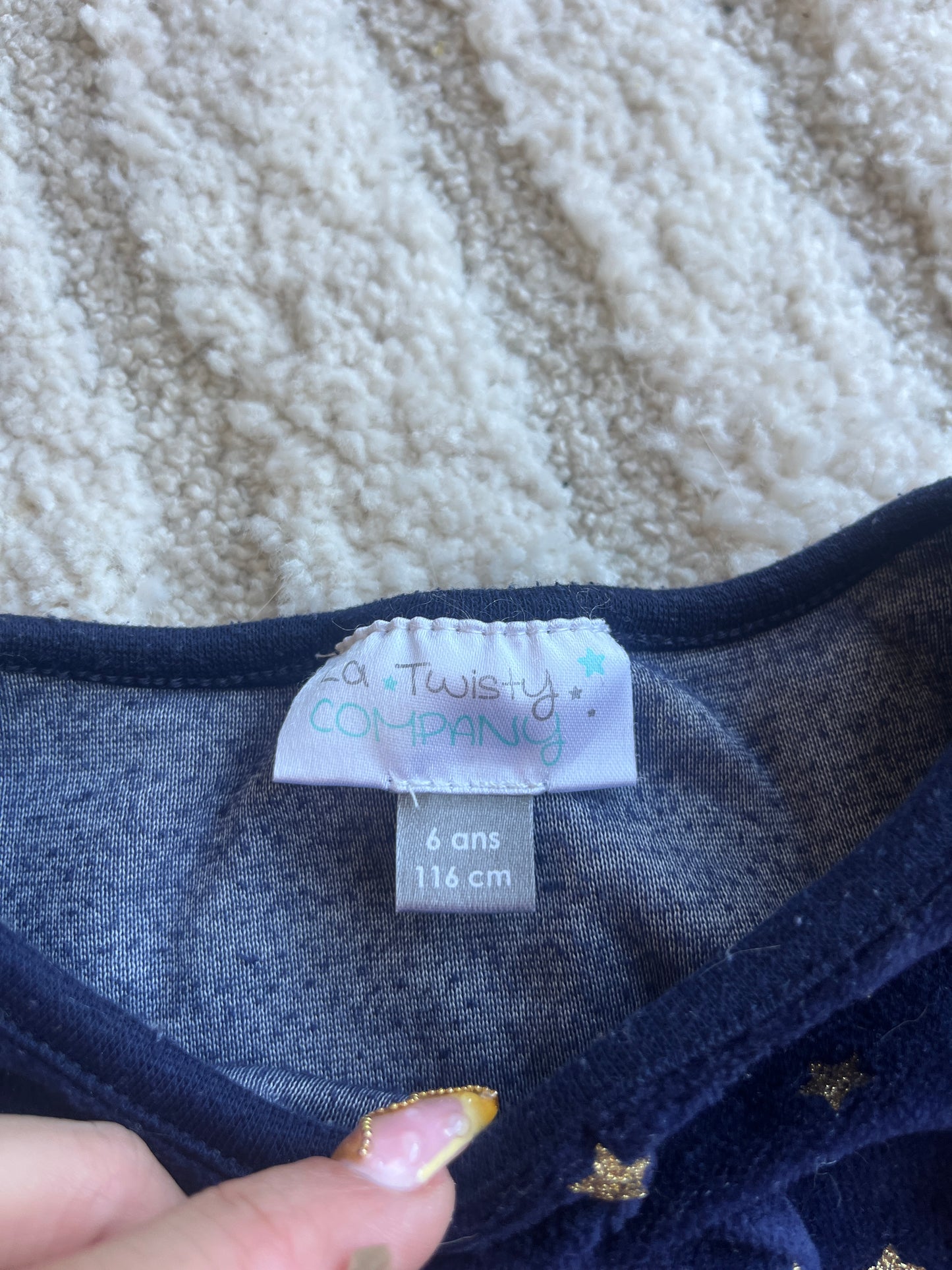 T-shirt en velours à manches longues bleu étoiles dorées - 6 ans