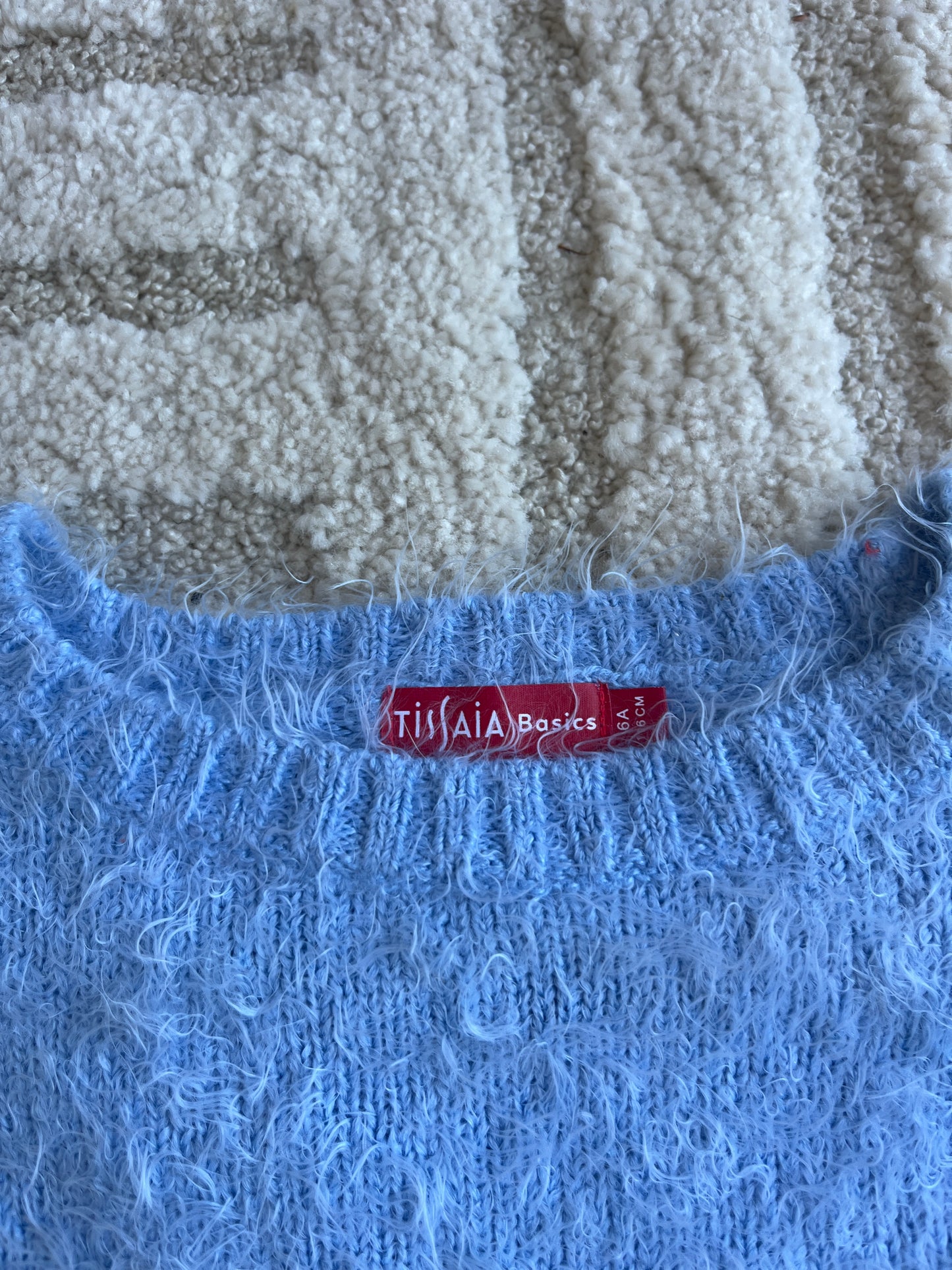 Pull à manches longues bleu à « poils » - 6 ans