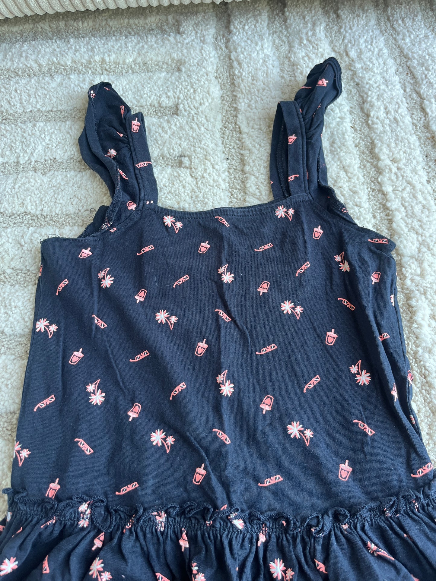 Robe sans manches bleu marine motifs palmiers rose - 8 ans