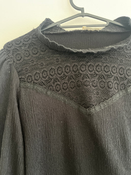 Pull en maille à manches longues noir et dentelle Cache Cache - S