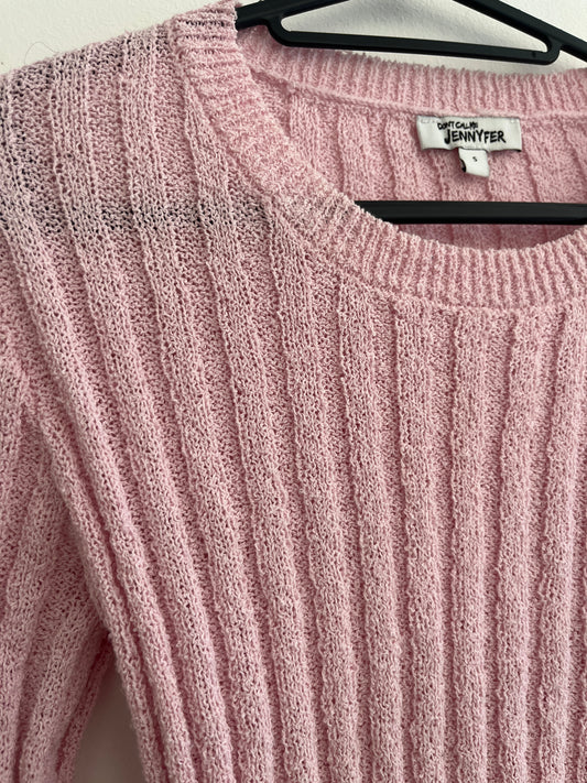 T-shirt en maille rose côtelé à manches longues Jennyfer - S
