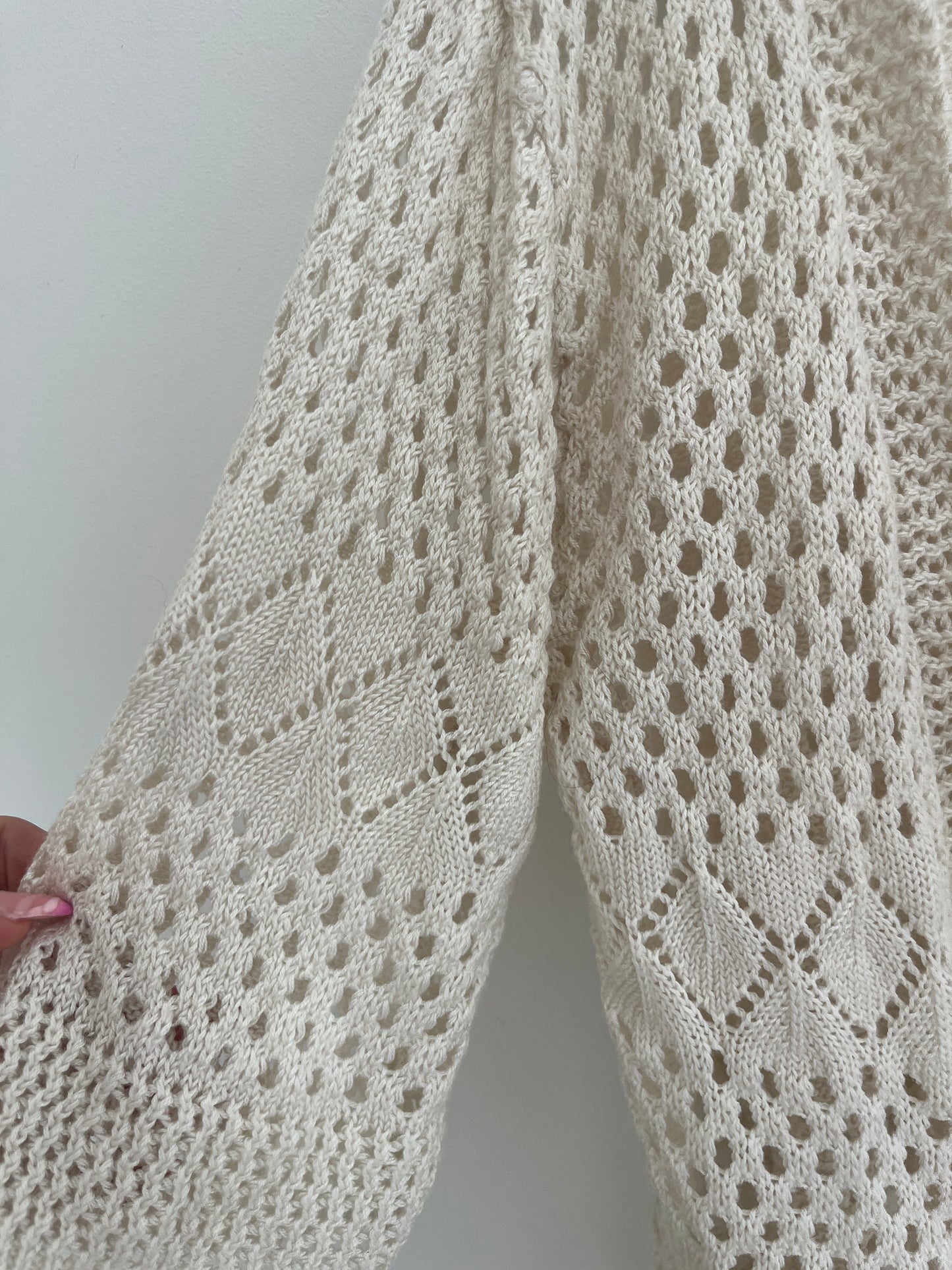Gilet à manches 3/4 en maille et broderies crème - XS/S