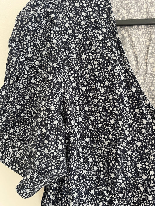 Robe longue à manches courte bleue et fleurs blanches Camaïeu - XS