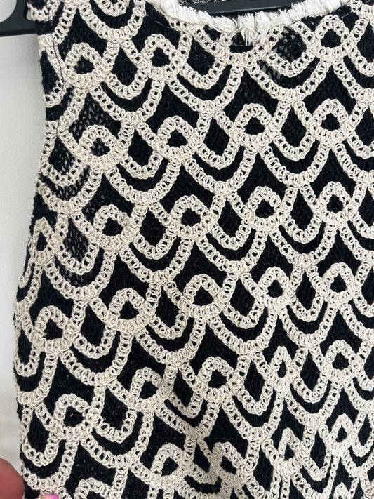 Top effet lin en crochet noir et crème - XS
