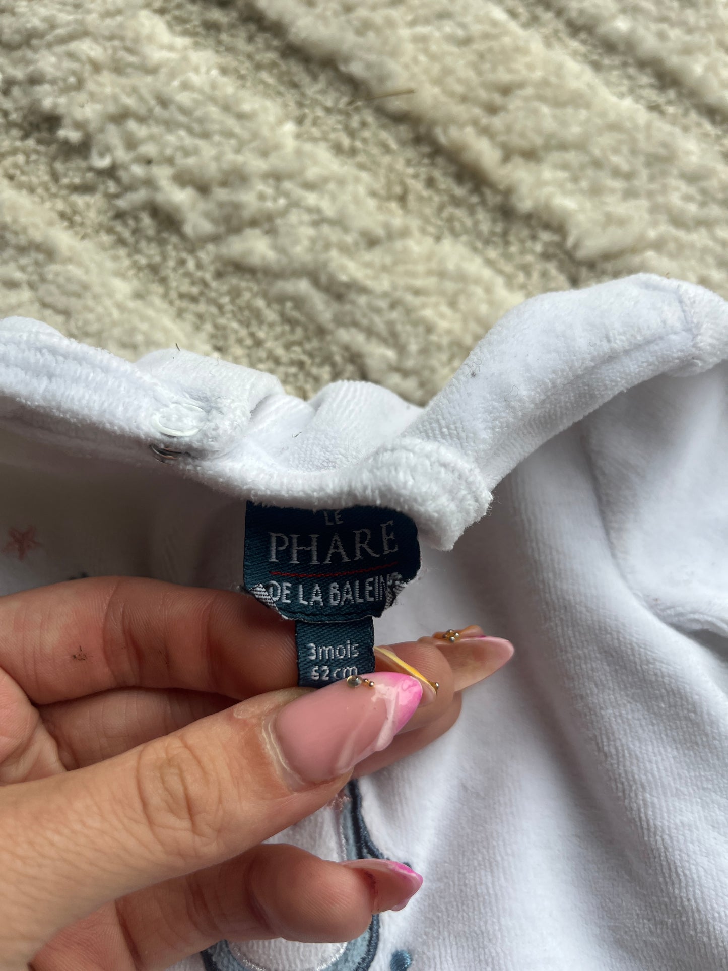 Pyjama velours blanc baleine et ours Phare de la Baleine - 3 mois