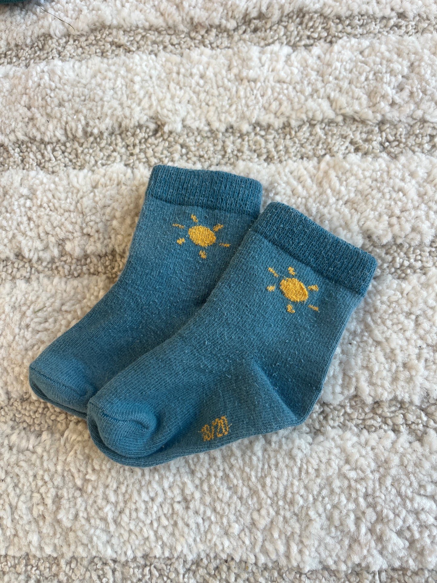 Paire de chaussettes bleu canard motif soleil - Pointure 18/20