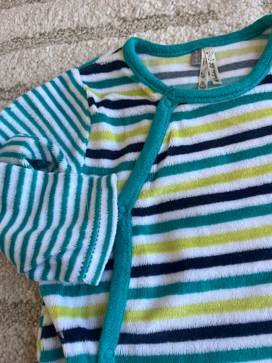 Pyjama velours rayé vert et bleu - 9 mois