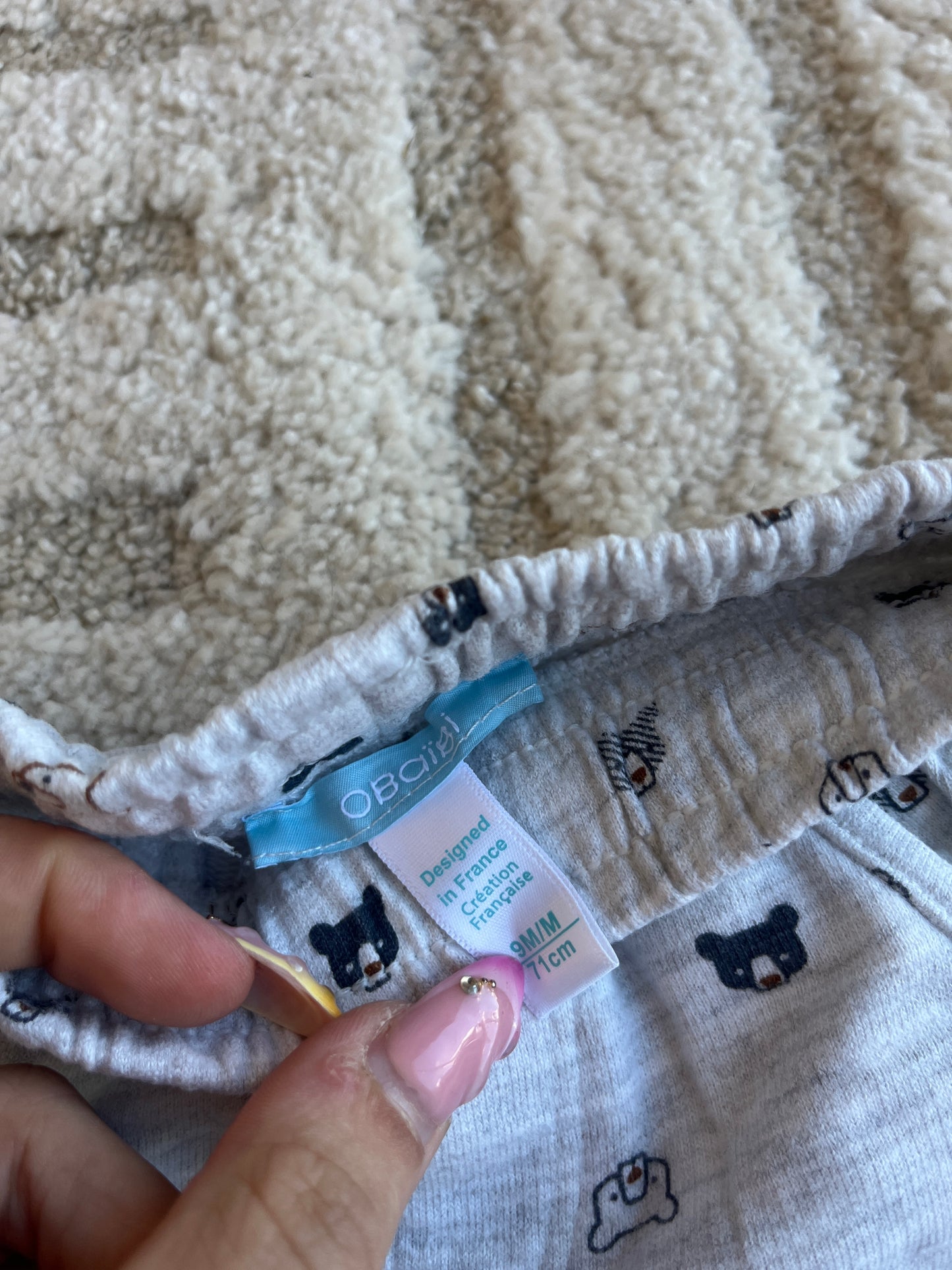 Pantalon gris chiné avec ourlets motifs oursons - 9 mois