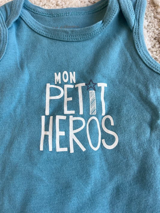 Body sans manches bleu canard « mon petit héros » Pat&Ripaton - 6 mois