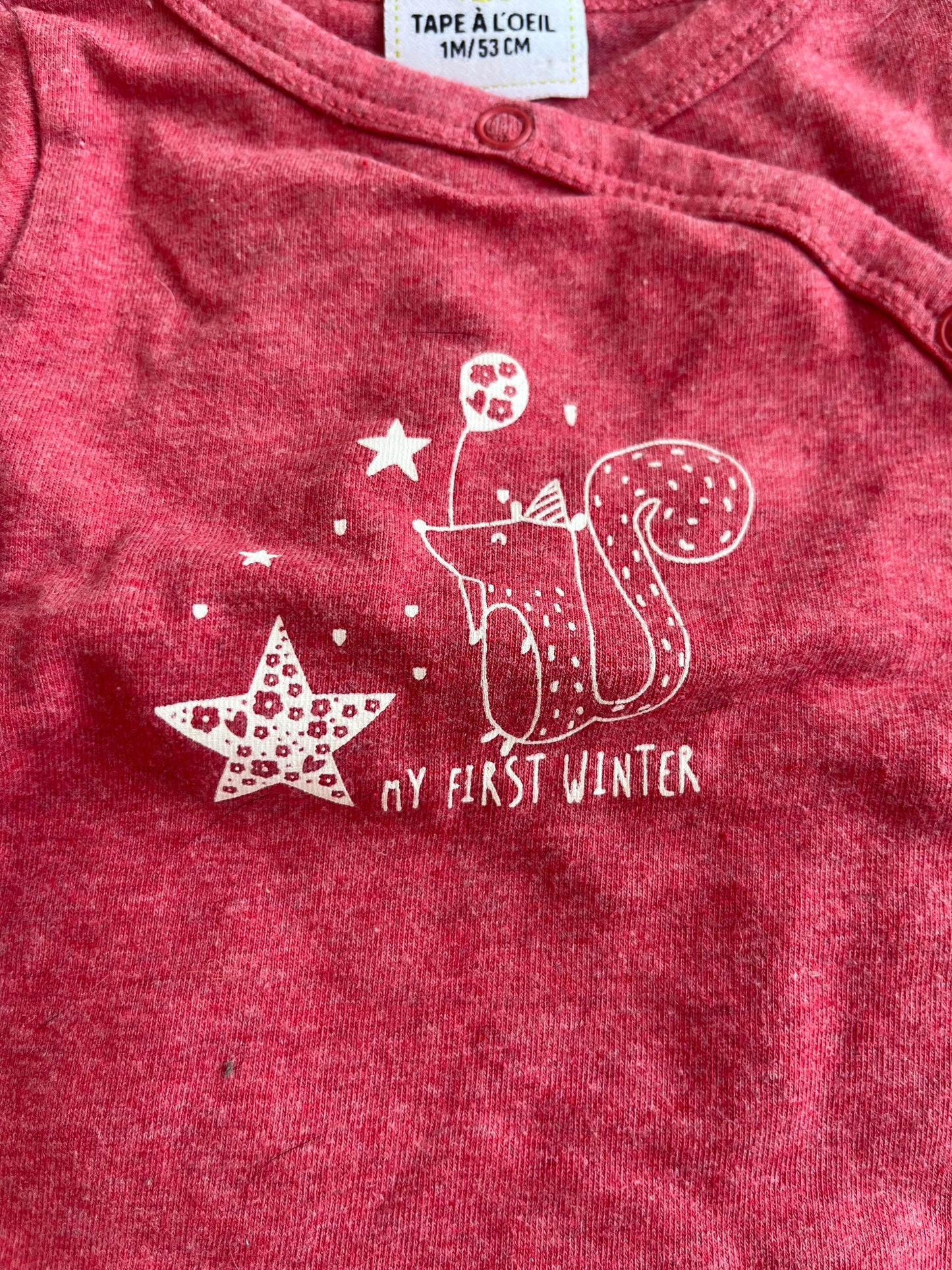 T-shirt à manches longues rose asymétrique « my first winter » - 1 mois