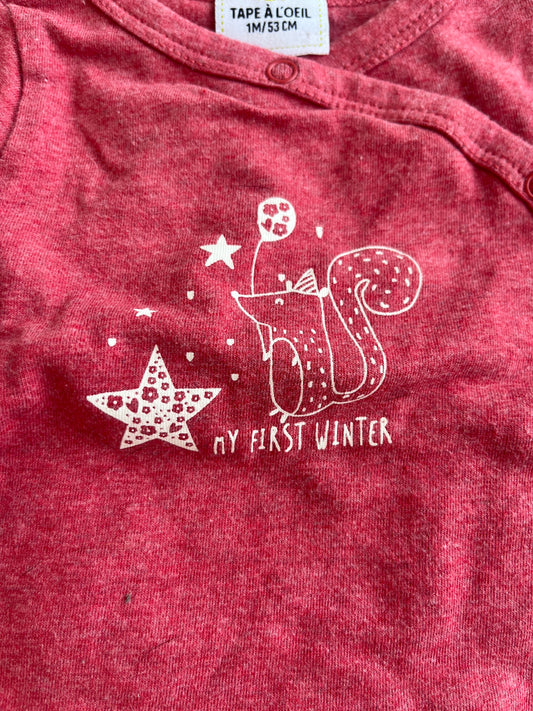 T-shirt à manches longues rose asymétrique « my first winter » - 1 mois