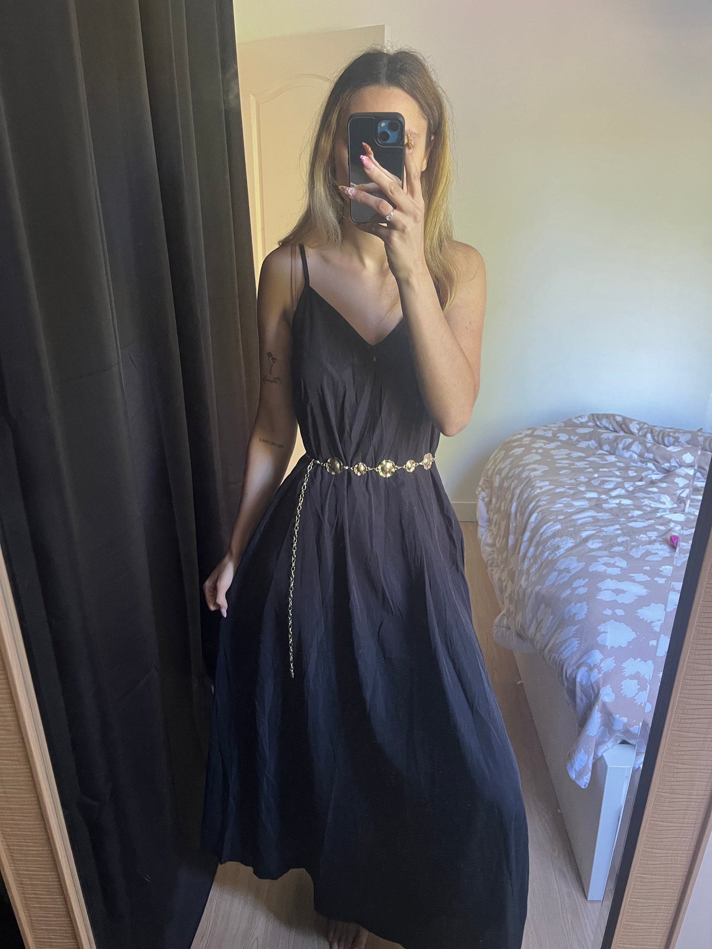 Robe longue ample et confort à bretelles noire - S