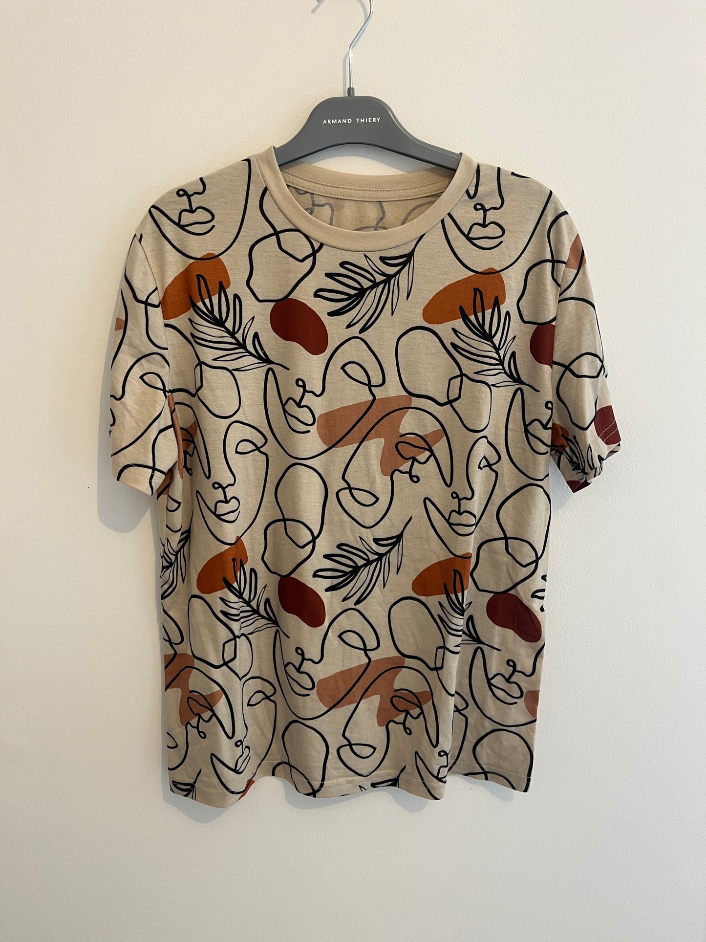 T-shirt manches courtes beige visages minimalistes - M