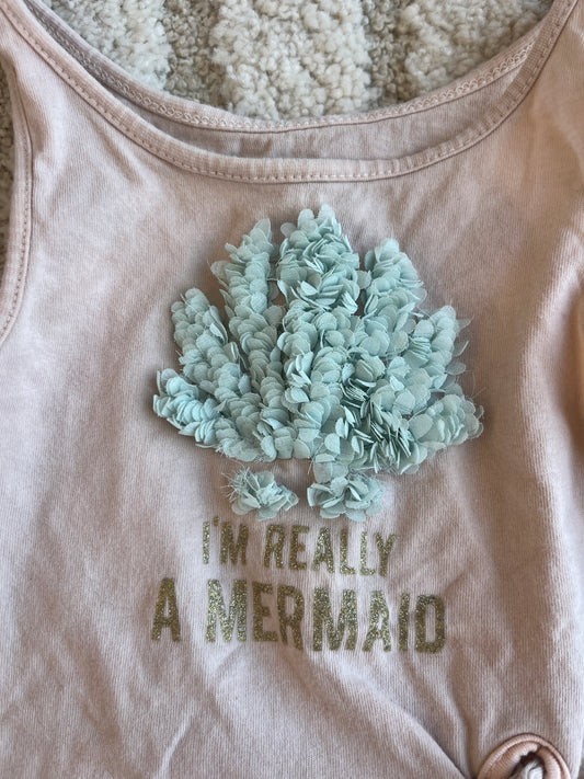 Débardeur rose pale coquillages « I’m really a mermaid » - 3 ans