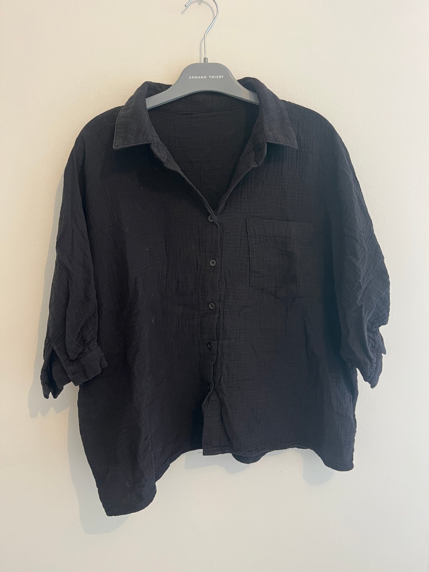 Chemise noire oversize gaze de coton - M