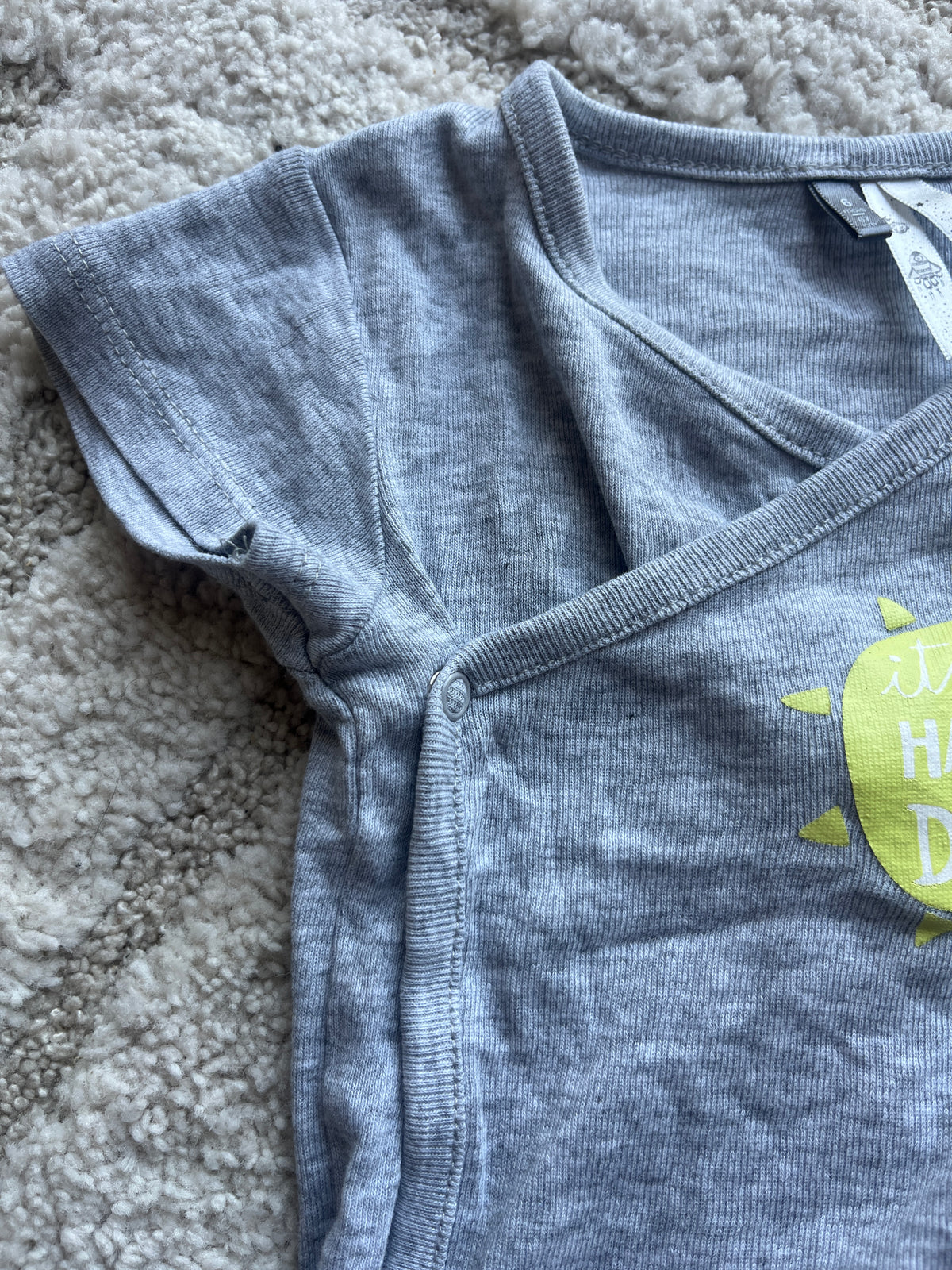 Body croisé manches courtes gris « it’s an Happy day » - 6 mois