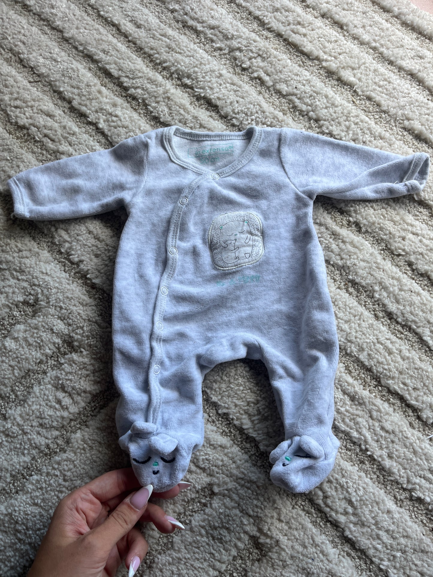 Pyjama velours gris hérisson - 0 mois (50 cm)