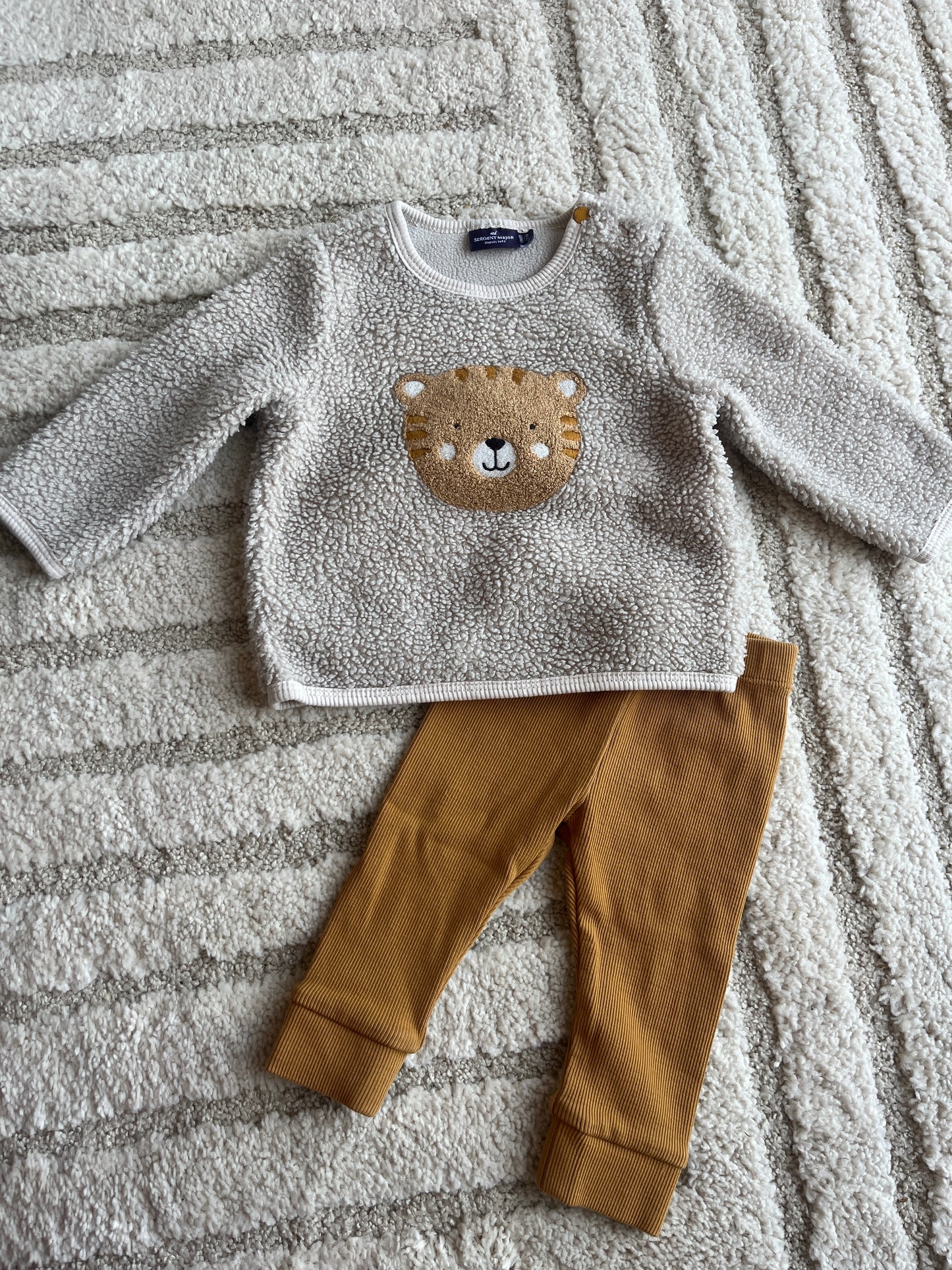 Ensemble sweat bouclettes + legging beige et moutarde Sergent Major - 6 mois