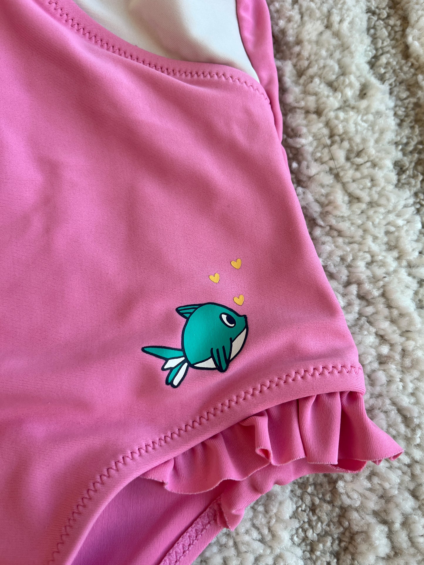 Maillot de bain 1 pièce rose et blanc - 3 ans