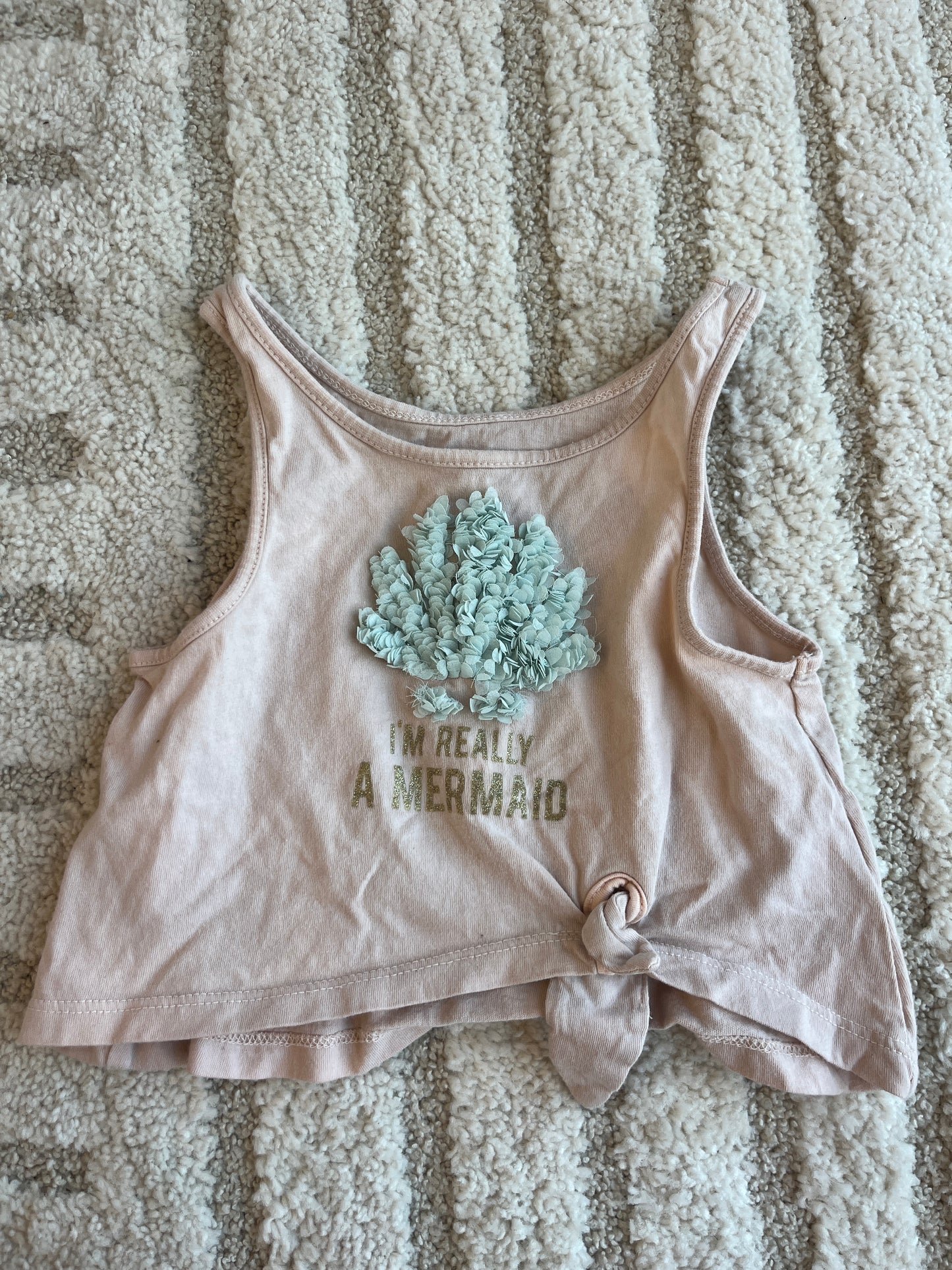 Débardeur rose pale coquillages « I’m really a mermaid » - 3 ans