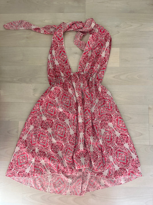 Robe courte été rose et blanc dos nu - S
