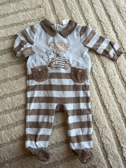 Pyjama velours bleu et marron ourson et lapin - 6 mois