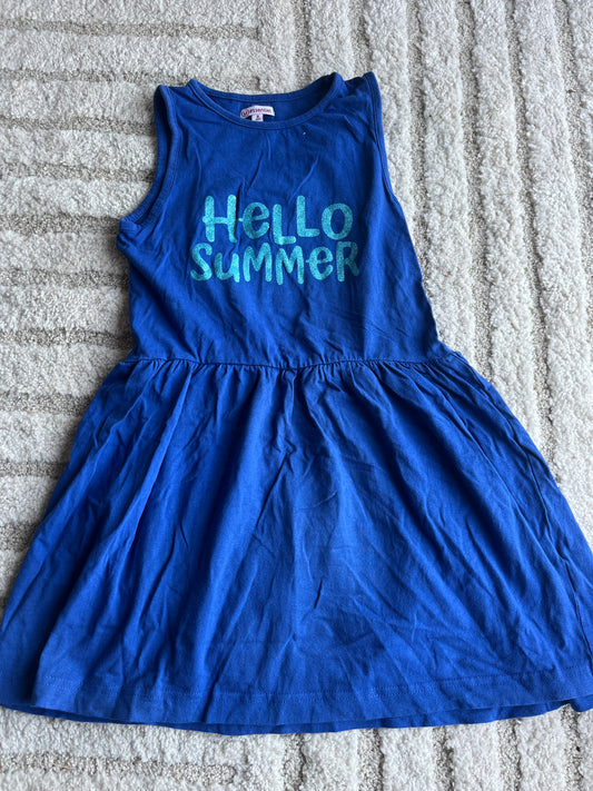 Robe été sans manches en jersey bleu « hello summer » - 8 ans