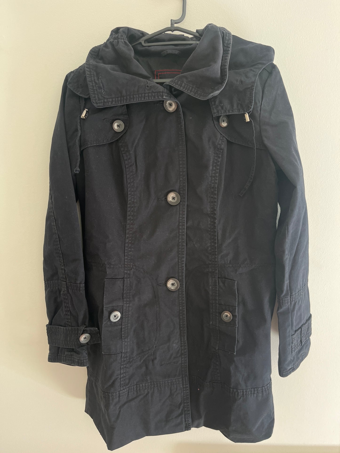 Blouson type trench avec capuche amovible bleu marine - 38