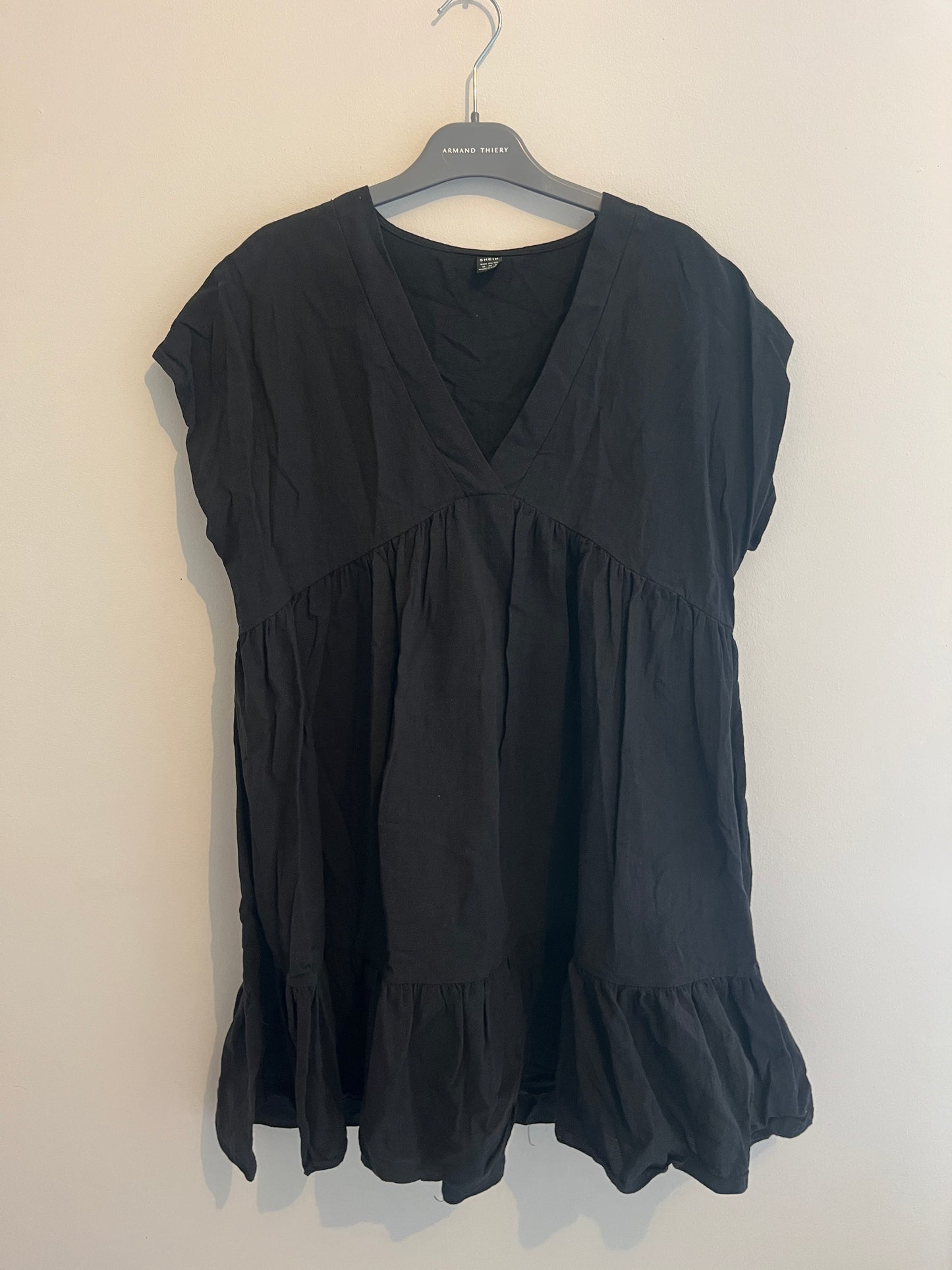 Robe sans manches noire effet lin col V - M