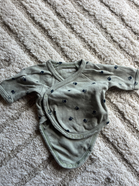 Body manches longues vert motifs pattes - prématuré